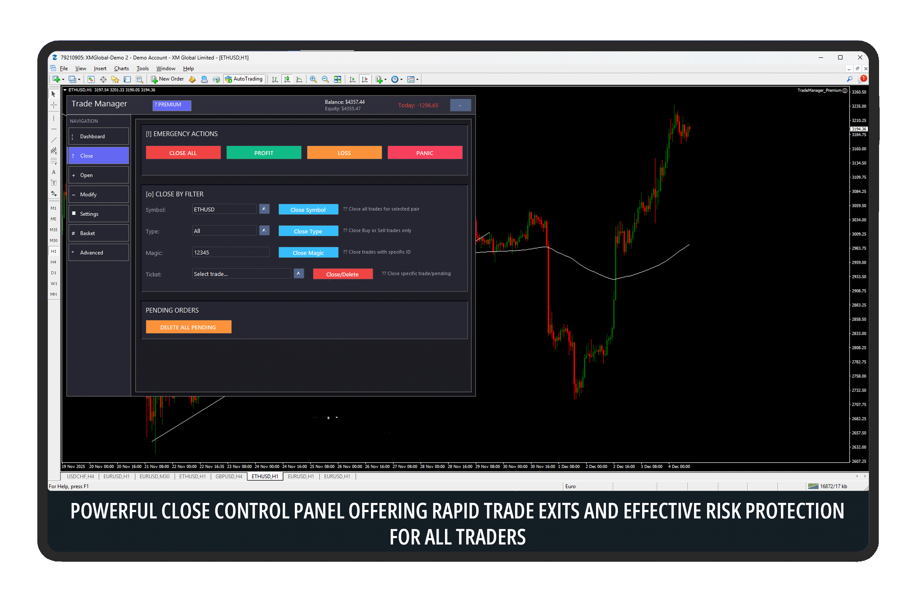 Close control panel for rapid exits