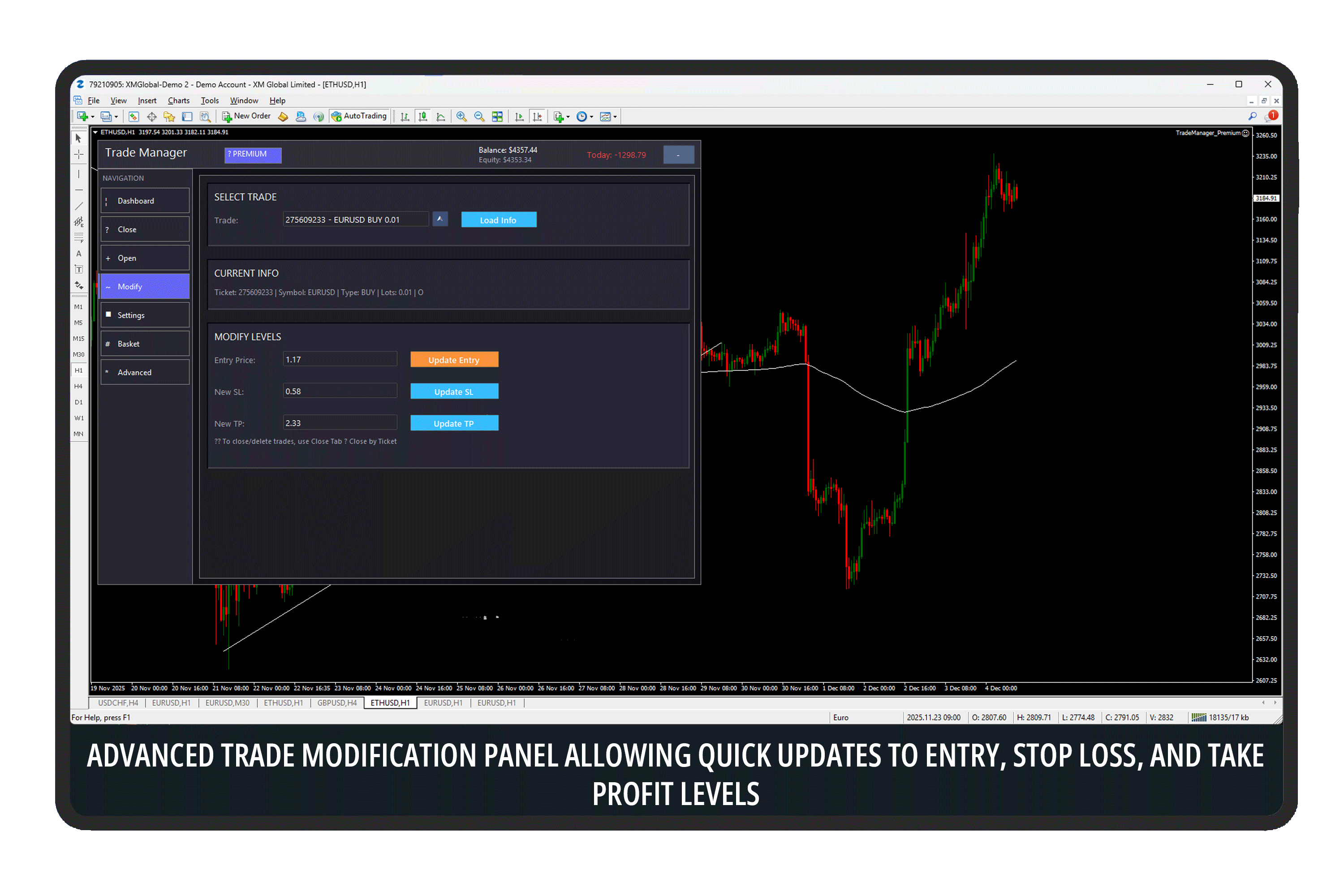 Trade modification panel