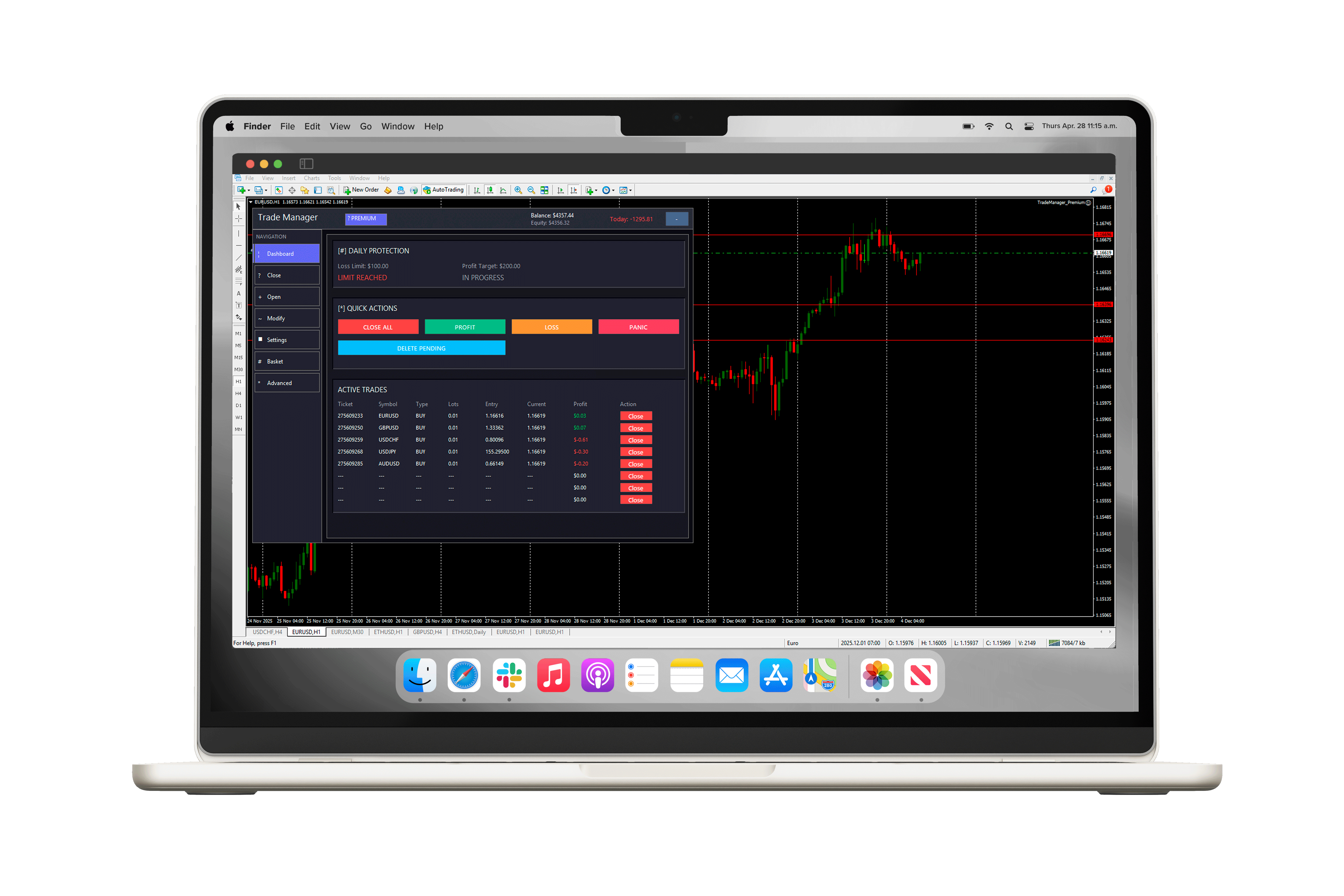 Trade Manager Pro panel on MetaTrader 4